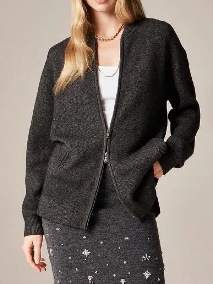 J.Crew Nwt Full-Zip Flight Sweater Jacket S Small Sweater Hthr Charcoal